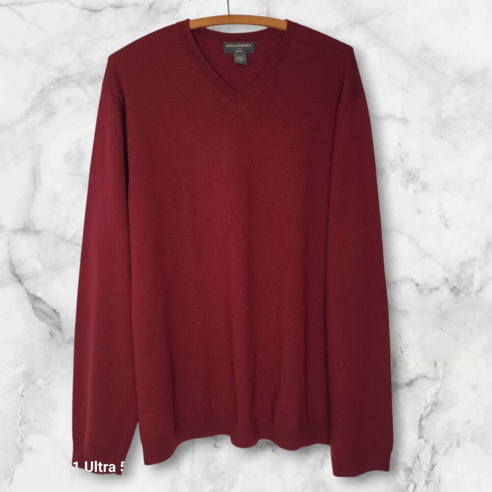 Banana Republic sweater 100%‎ merino wool men's size XL burgundy wine diamonds